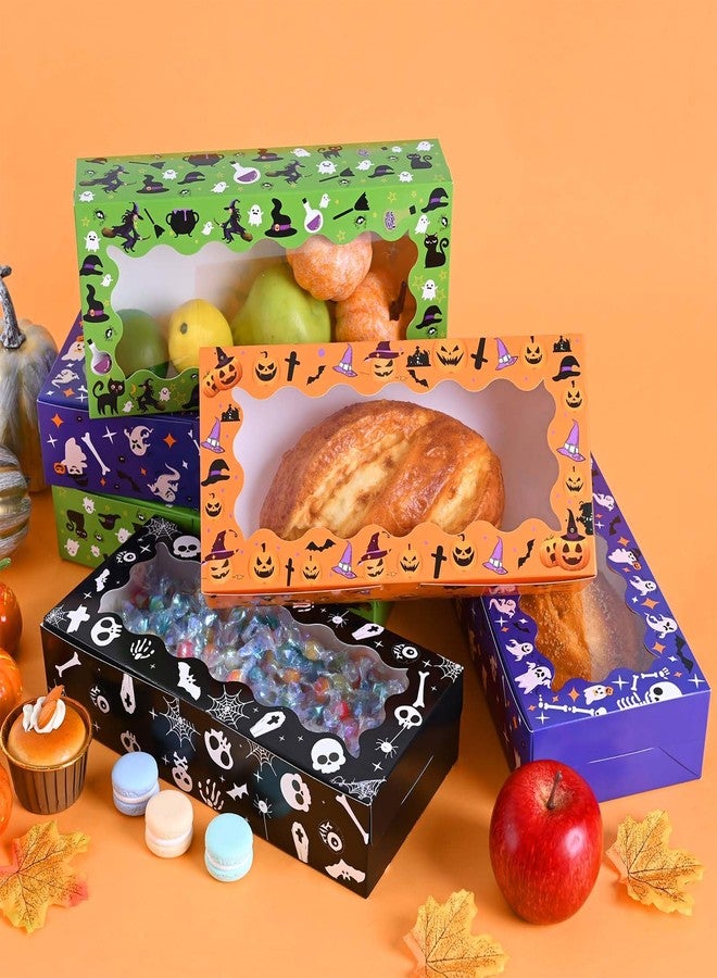 Bolsome 16Pcs Halloween Treat Boxes Halloween Cookie Boxes with Window Ghost Boo Pumpkin Skull Black Cat Pattern Bakery Boxes for Cupcake Candies Donuts for Trick or Treat Party Supplies - Image 5